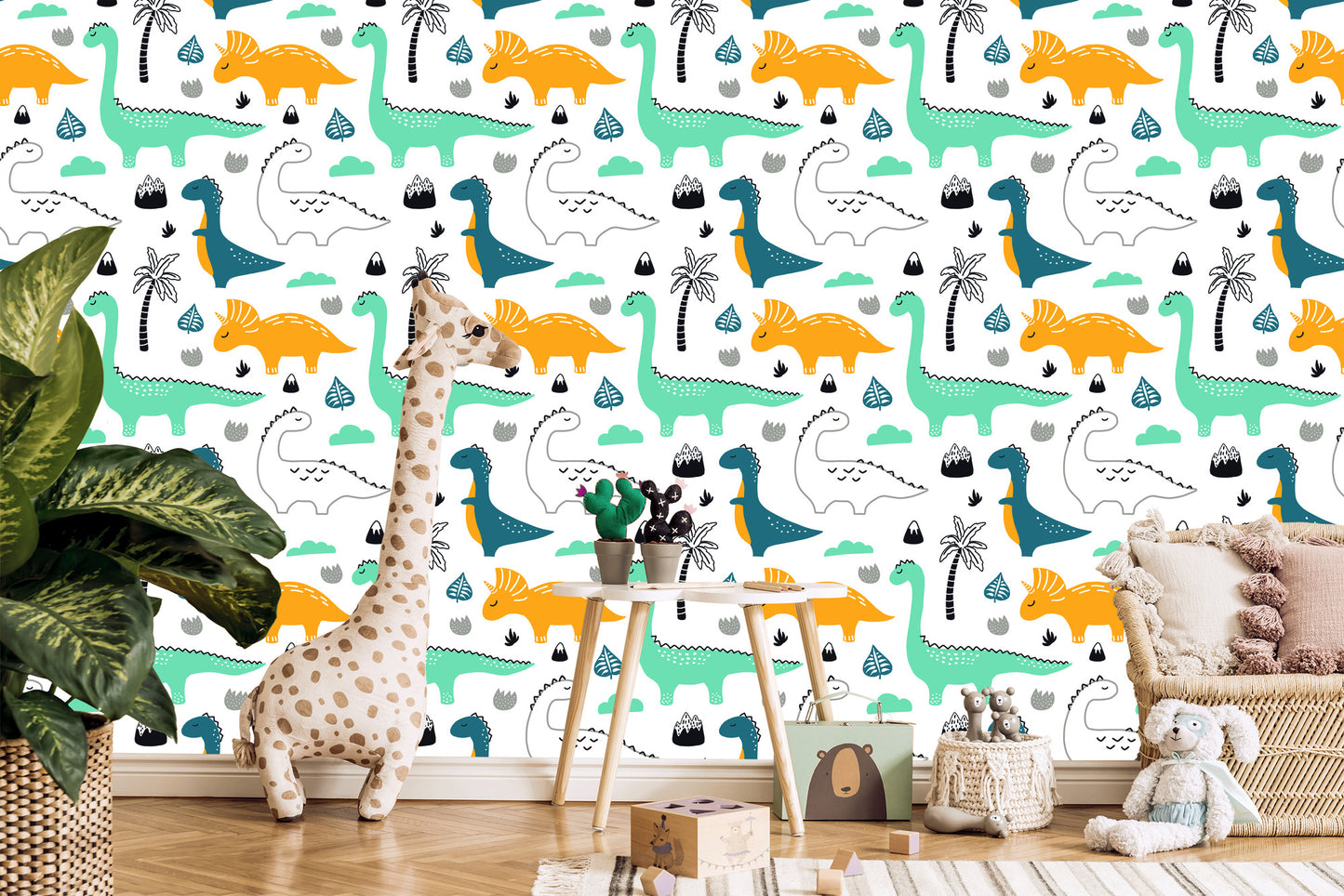Wallpaper Dinosaurs, Leaves, Mountains