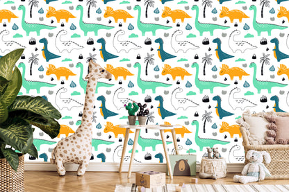 Wallpaper Dinosaurs, Leaves, Mountains