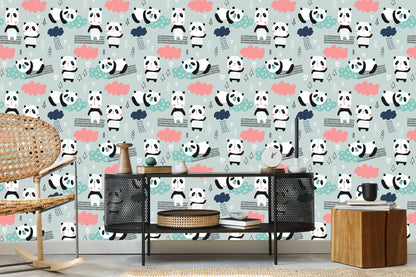 Wallpaper Pandas Among The Clouds
