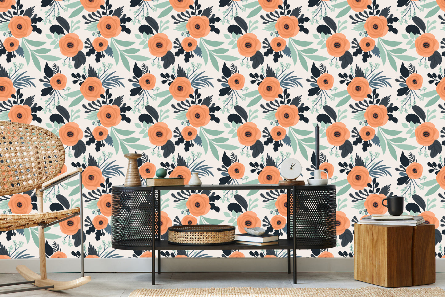 Wallpaper Poppies In Retro Style