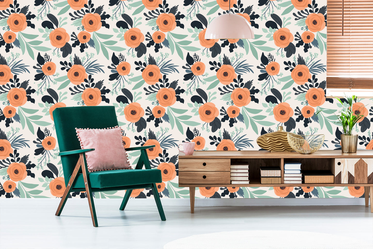 Wallpaper Poppies In Retro Style