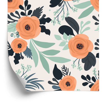 Wallpaper Poppies In Retro Style