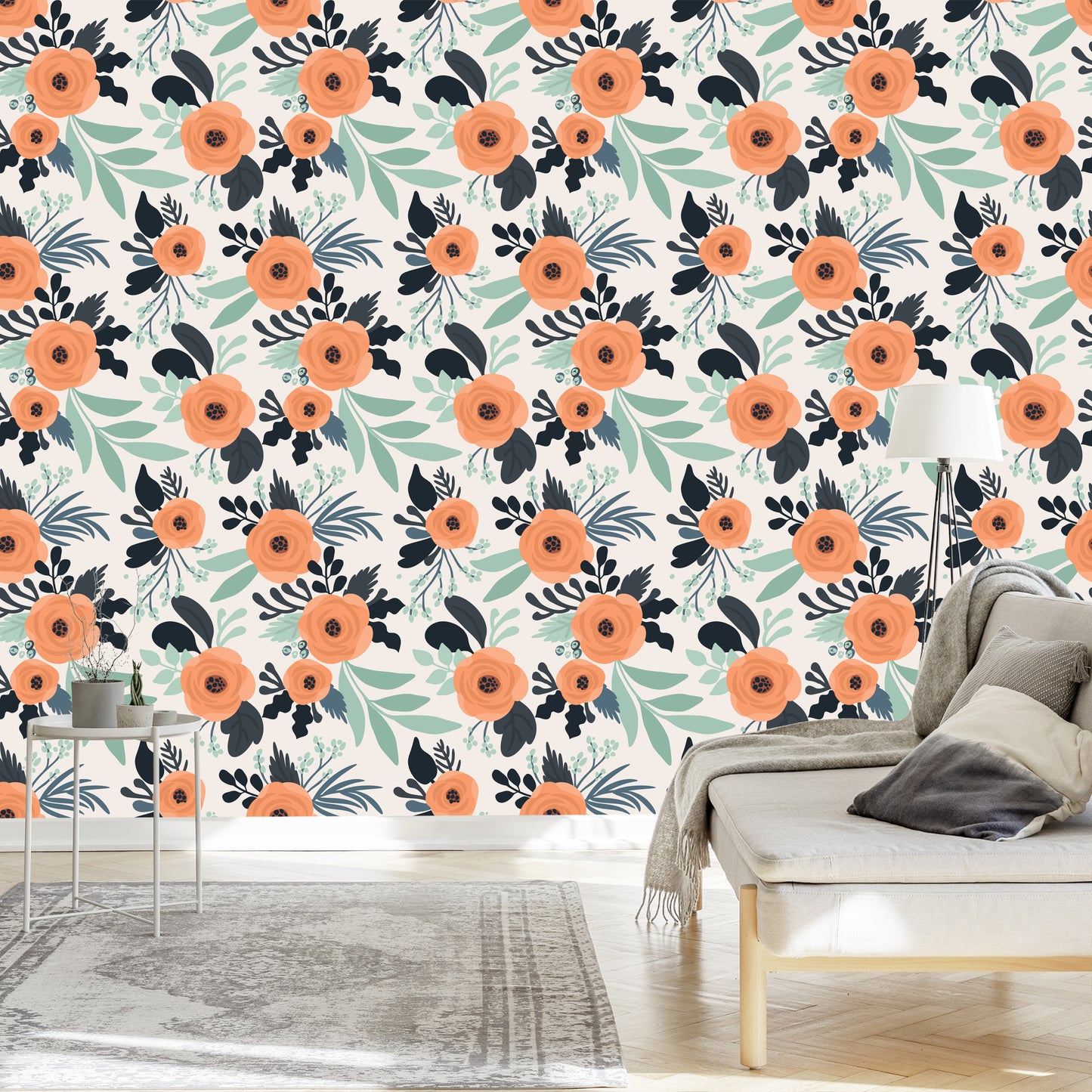 Wallpaper Poppies In Retro Style