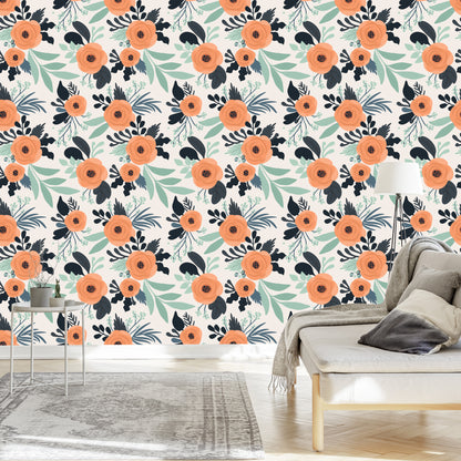 Wallpaper Poppies In Retro Style