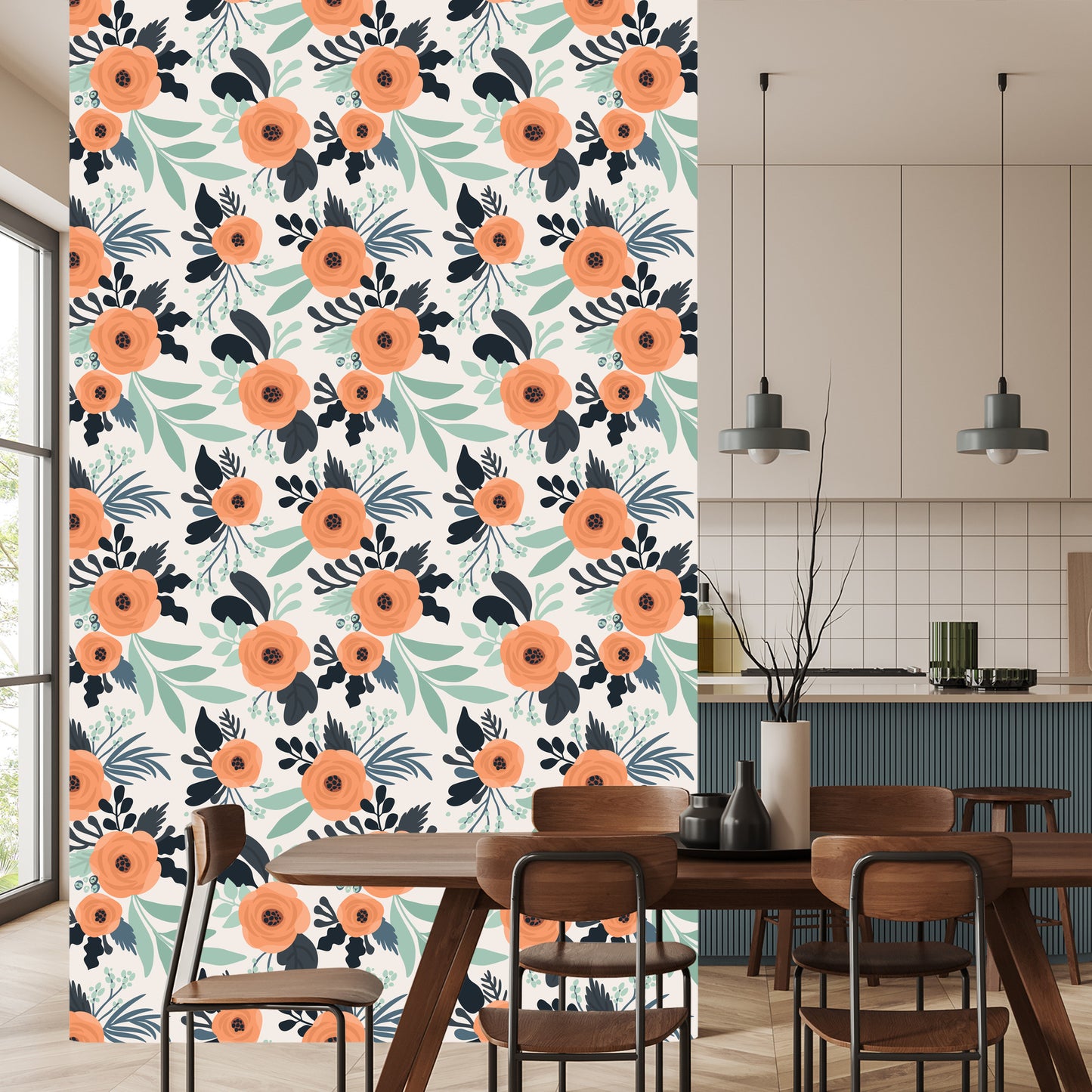 Wallpaper Poppies In Retro Style
