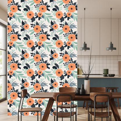 Wallpaper Poppies In Retro Style