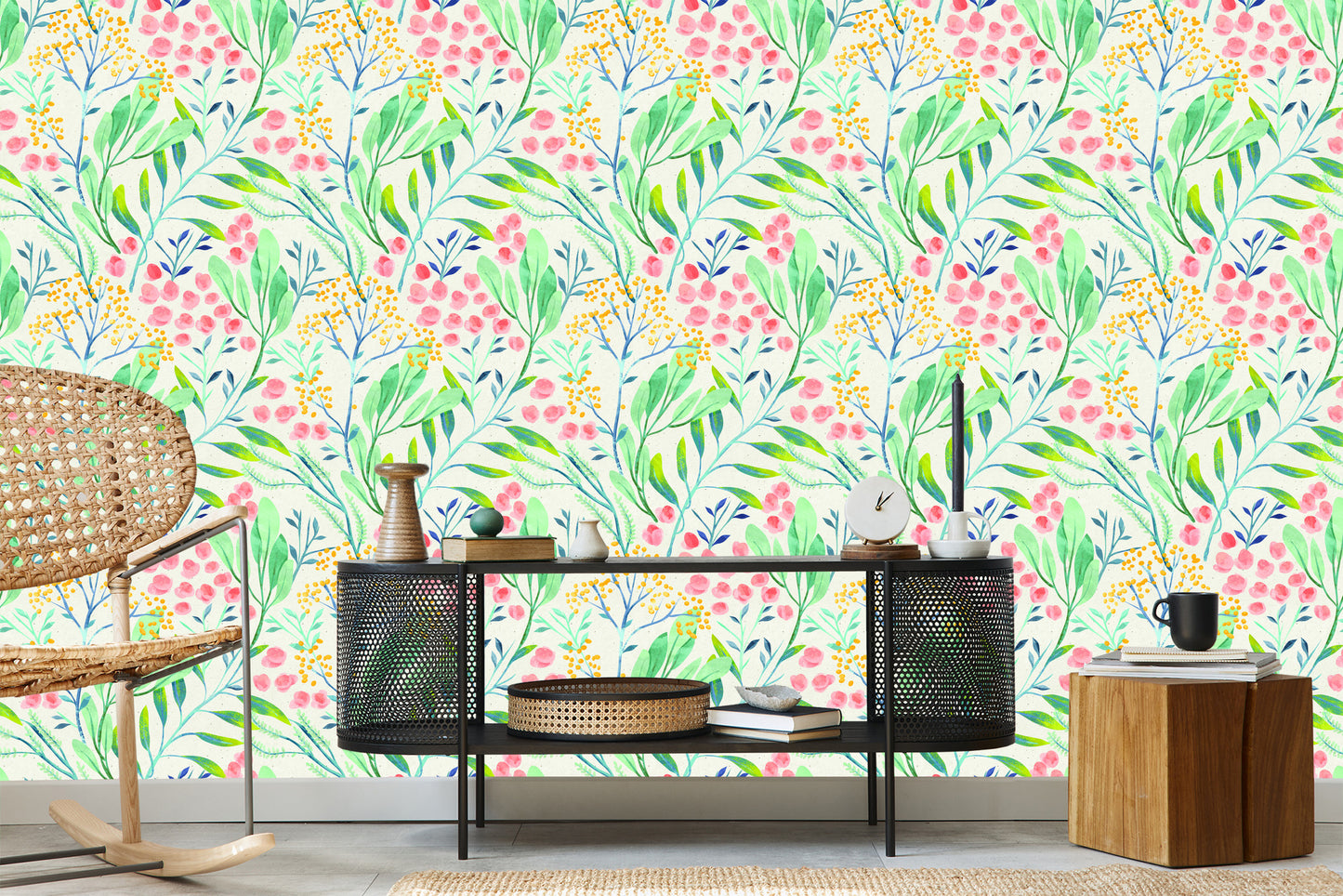 Wallpaper Plants In Pastel Colours In Retro Style
