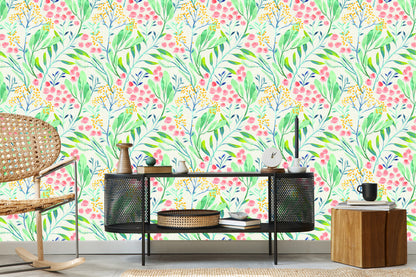 Wallpaper Plants In Pastel Colours In Retro Style