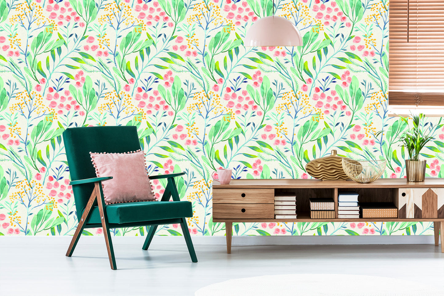 Wallpaper Plants In Pastel Colours In Retro Style