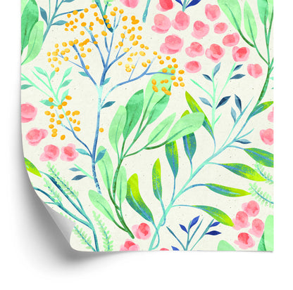 Wallpaper Plants In Pastel Colours In Retro Style