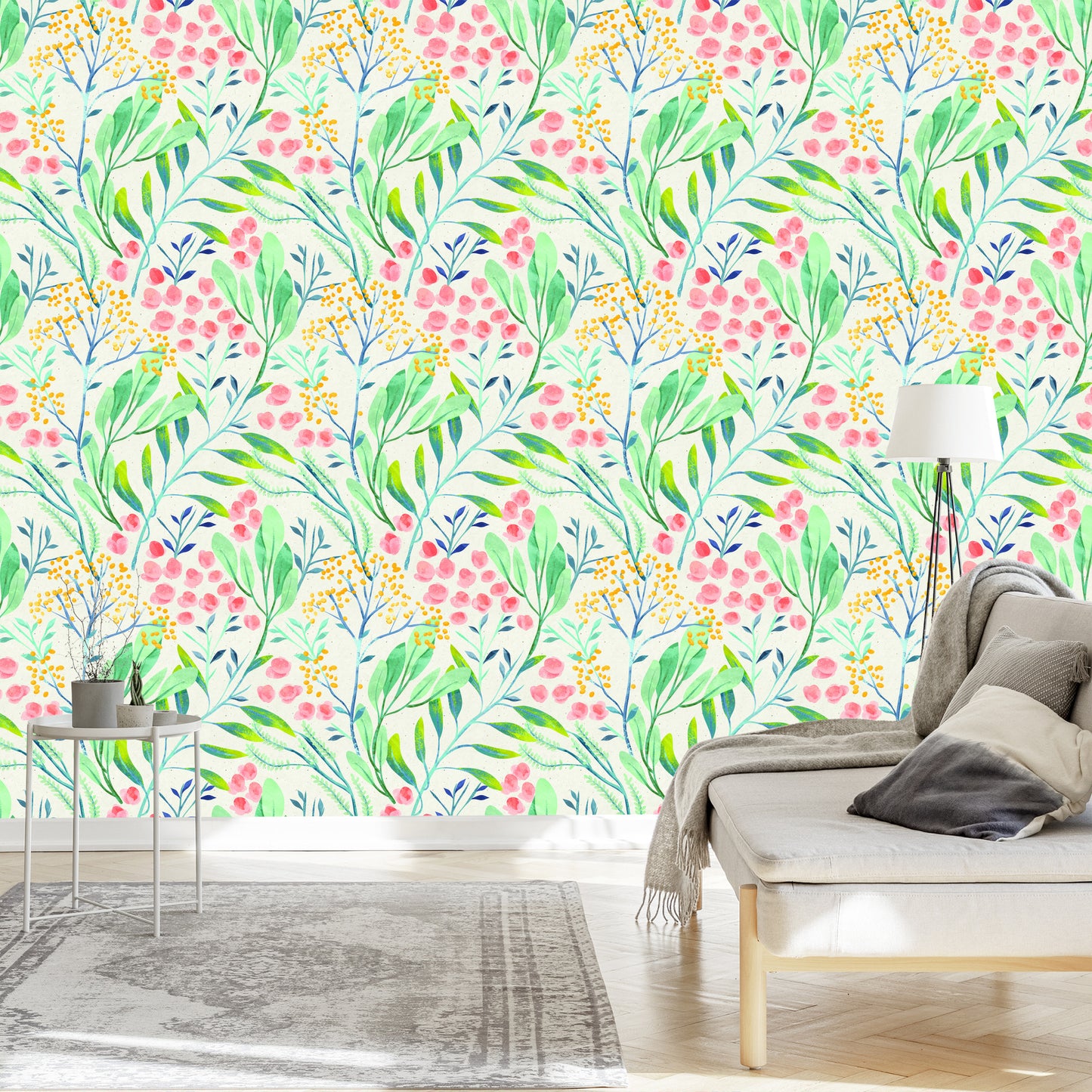 Wallpaper Plants In Pastel Colours In Retro Style