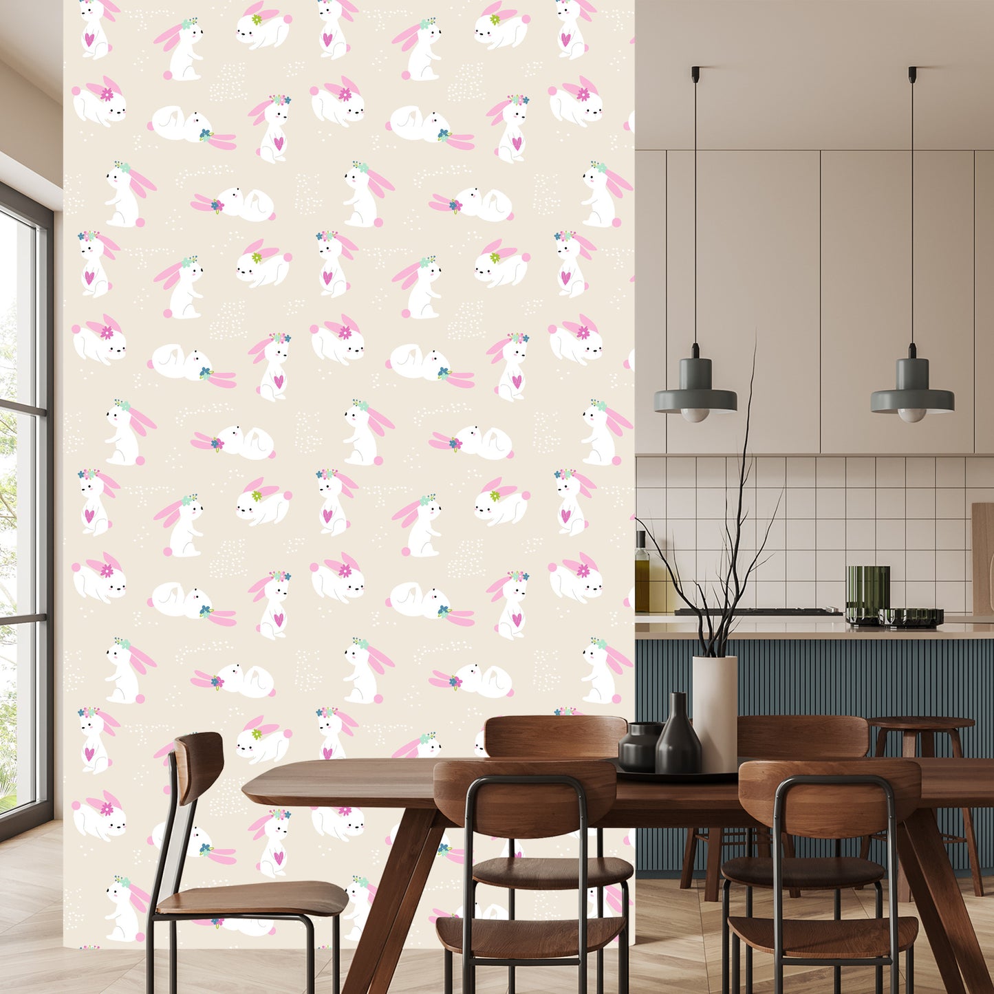 Wallpaper Rabbits And Hearts