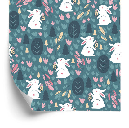 Wallpaper Rabbits On Green Background