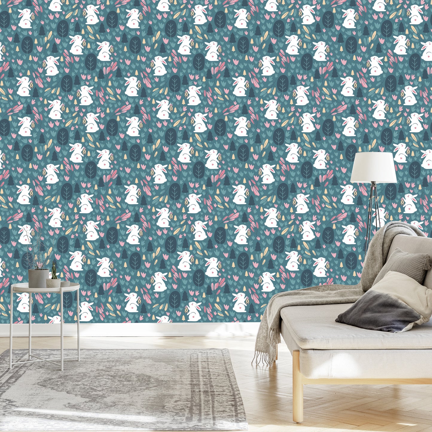 Wallpaper Rabbits On Green Background