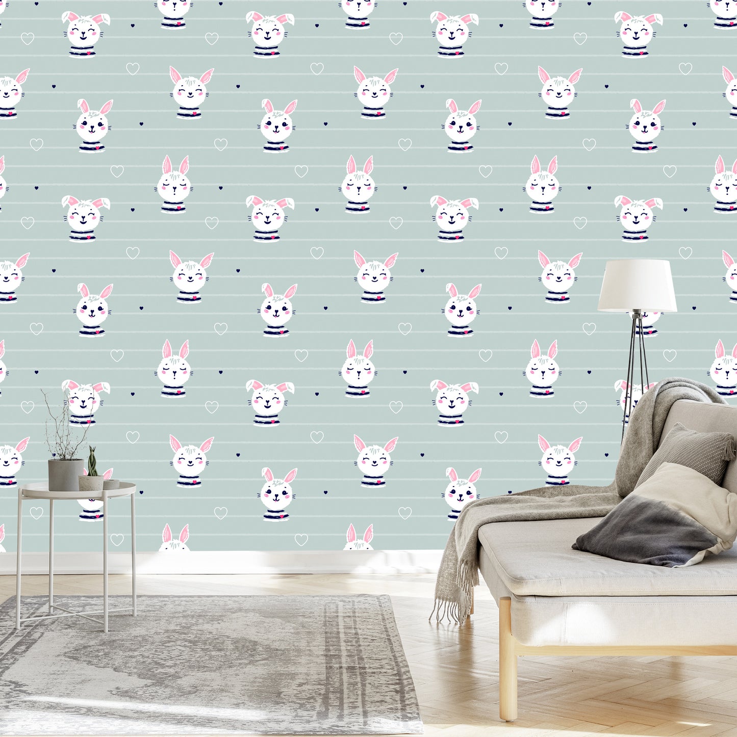 Wallpaper Rabbits On A Striped Background