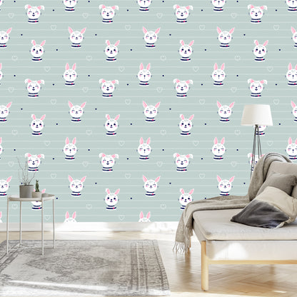 Wallpaper Rabbits On A Striped Background