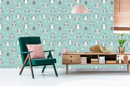Wallpaper Owls On A Green Background