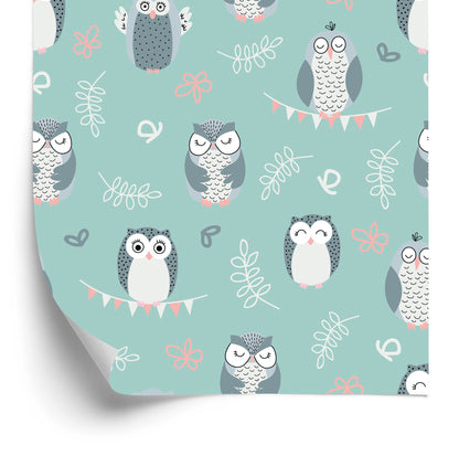 Wallpaper Owls On A Green Background