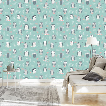 Wallpaper Owls On A Green Background