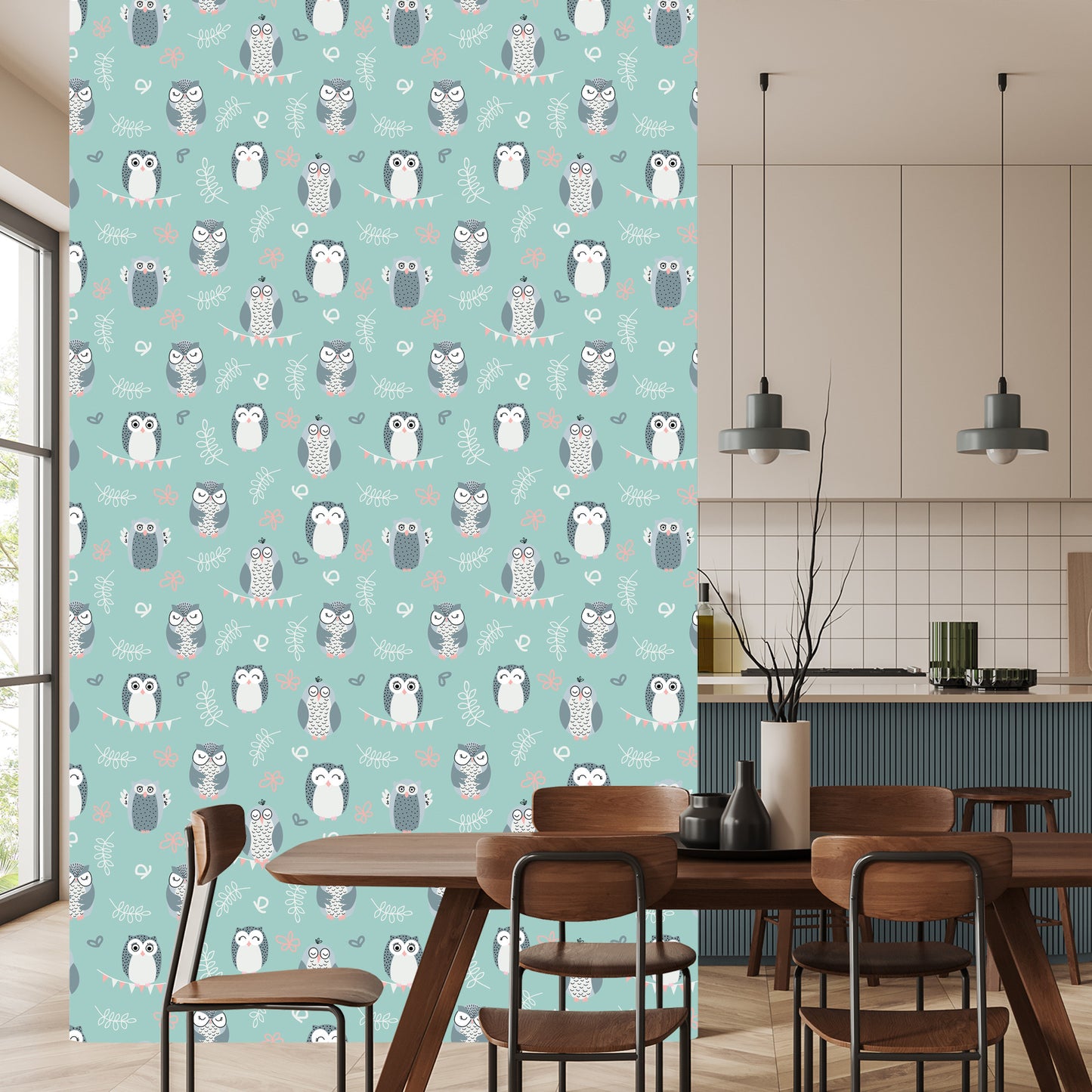 Wallpaper Owls On A Green Background