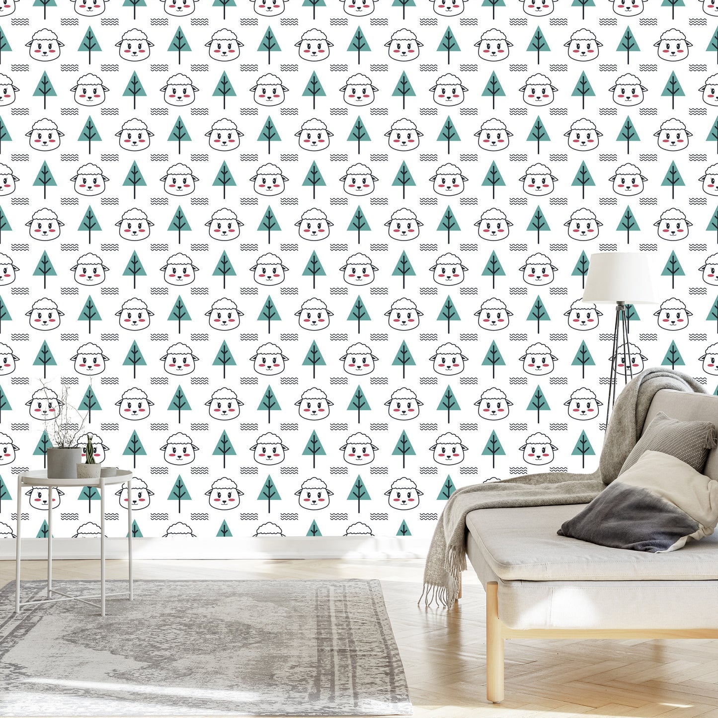Wallpaper Sheeps Amond The Trees