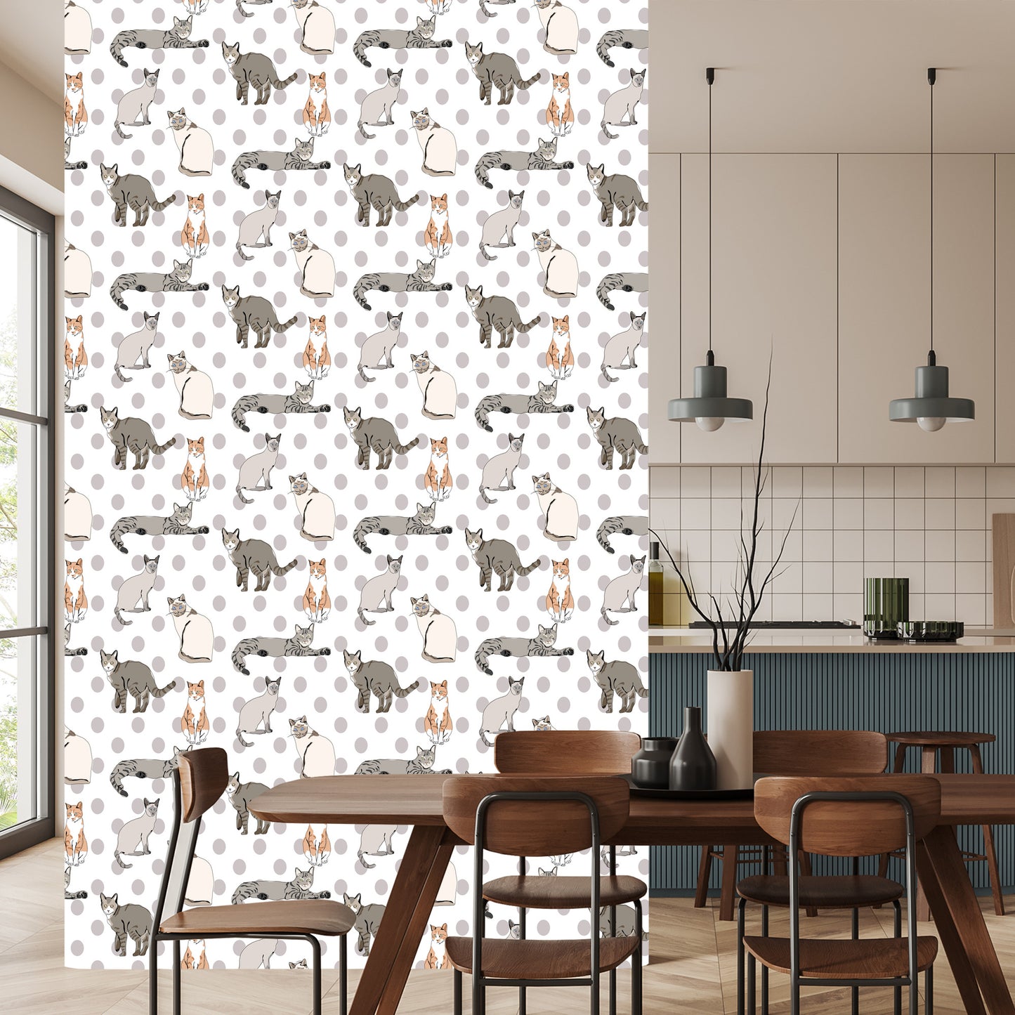 Wallpaper Cats On A Dot Ted Background