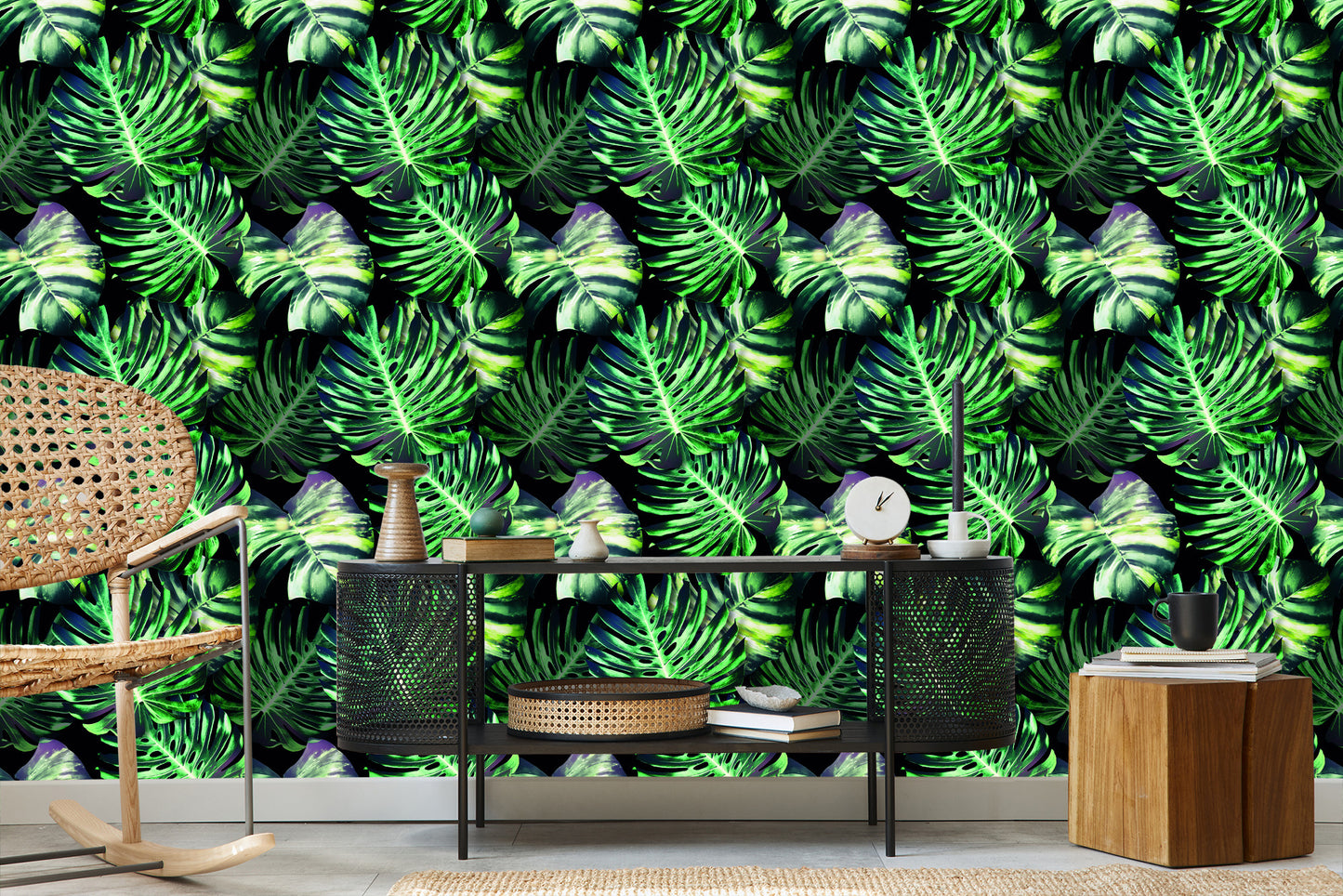 Wallpaper Tropical Monstera Leaves