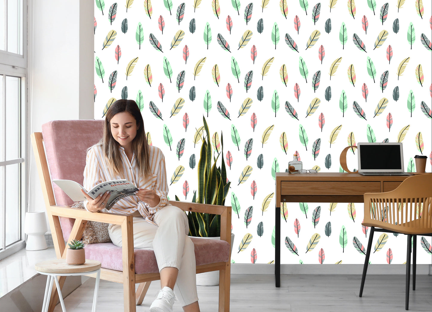 Wallpaper Dyed Indian Feathers