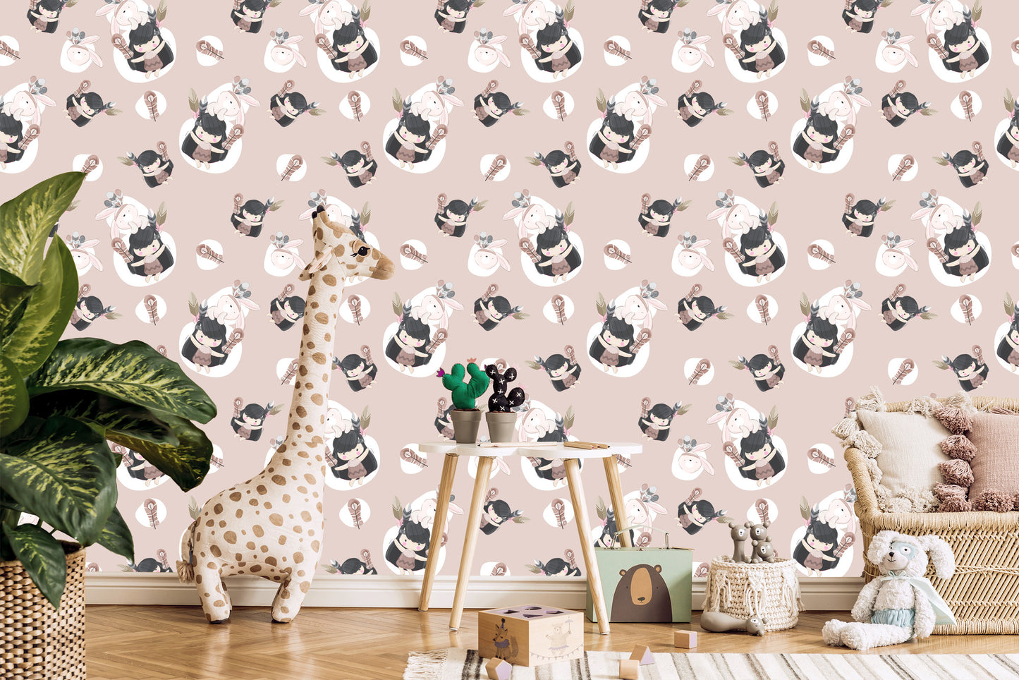 Wallpaper Indian Women With Rabbits And Feathers