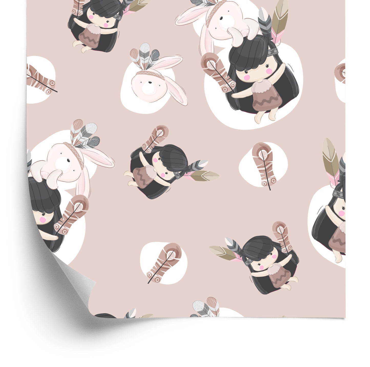 Wallpaper Indian Women With Rabbits And Feathers