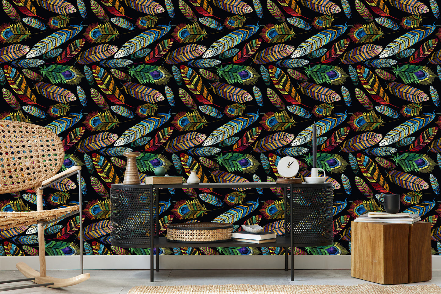 Wallpaper Embroidered Feathers