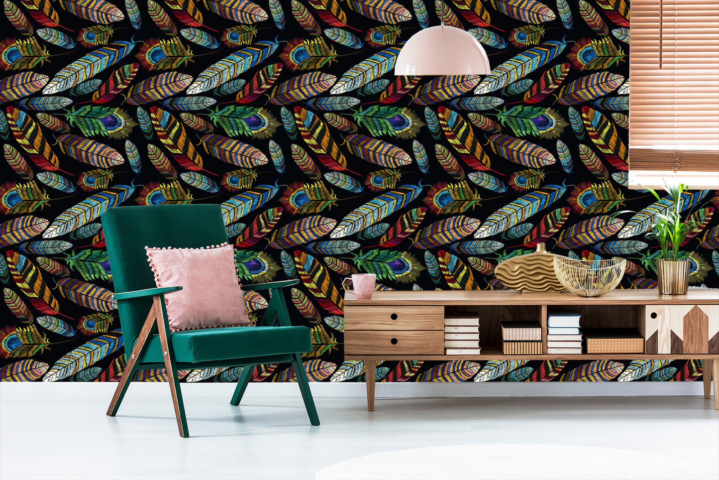 Wallpaper Embroidered Feathers