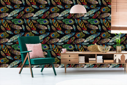 Wallpaper Embroidered Feathers