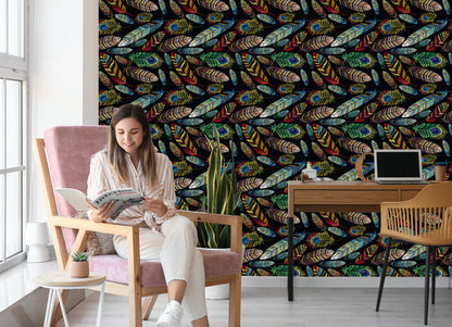 Wallpaper Embroidered Feathers