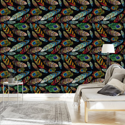 Wallpaper Embroidered Feathers