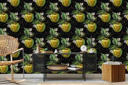 Wallpaper Apples With Leaves And Flowers