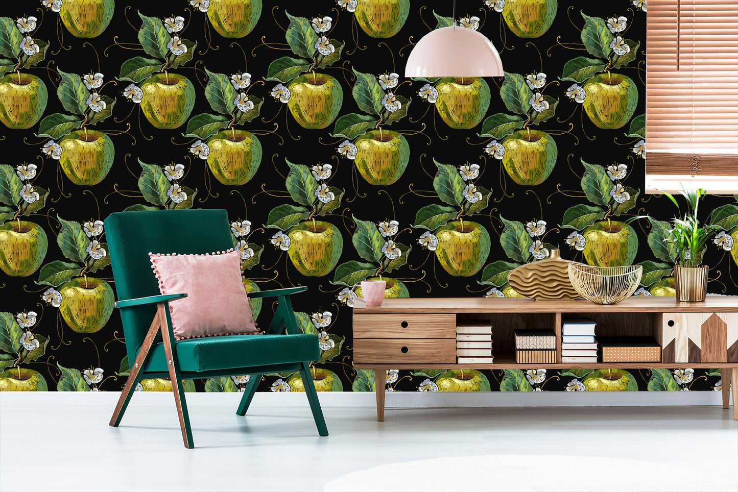Wallpaper Apples With Leaves And Flowers