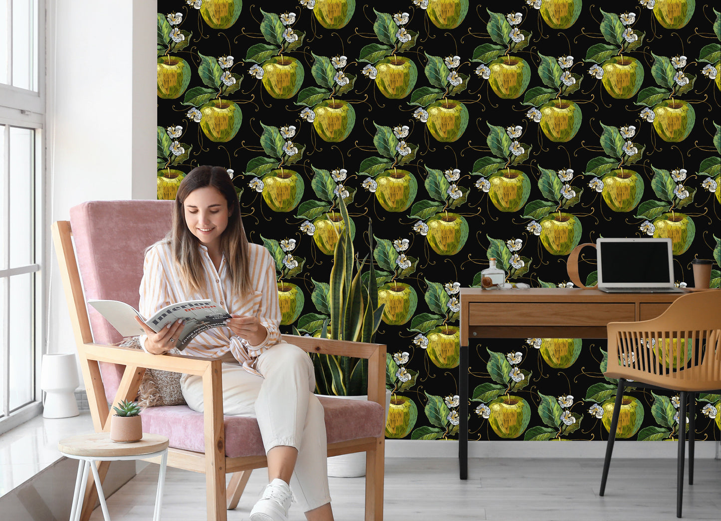 Wallpaper Apples With Leaves And Flowers