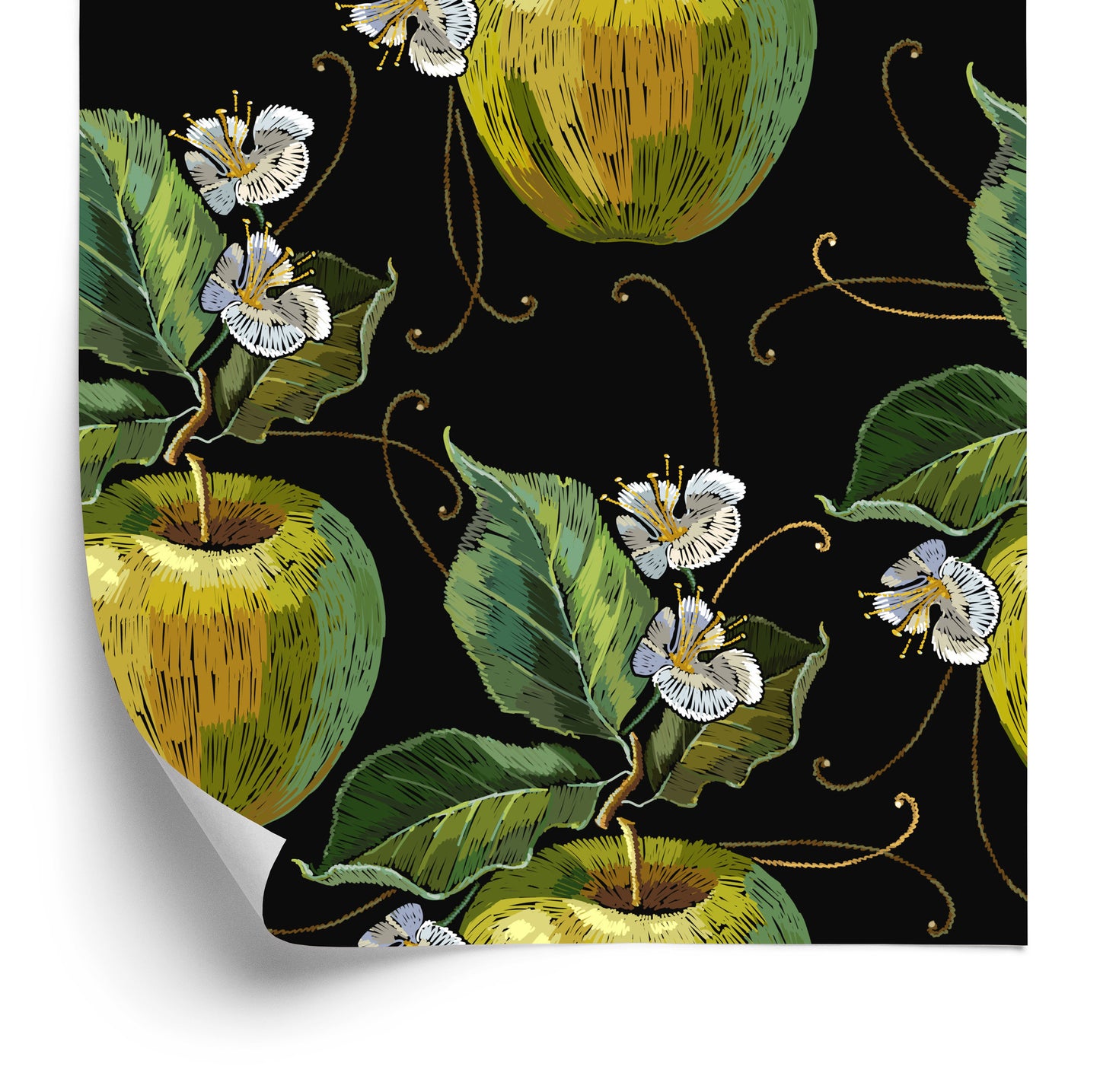 Wallpaper Apples With Leaves And Flowers