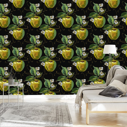 Wallpaper Apples With Leaves And Flowers
