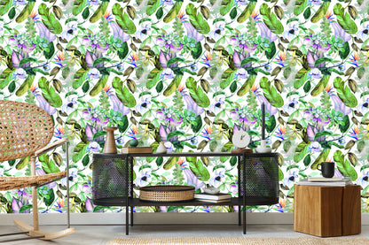 Wallpaper Tropical Leaves Flowers