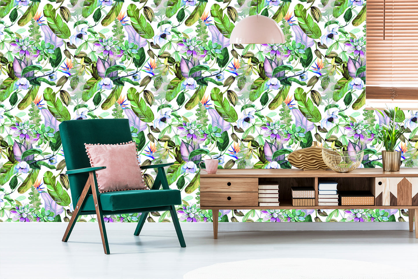 Wallpaper Tropical Leaves Flowers