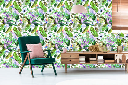 Wallpaper Tropical Leaves Flowers