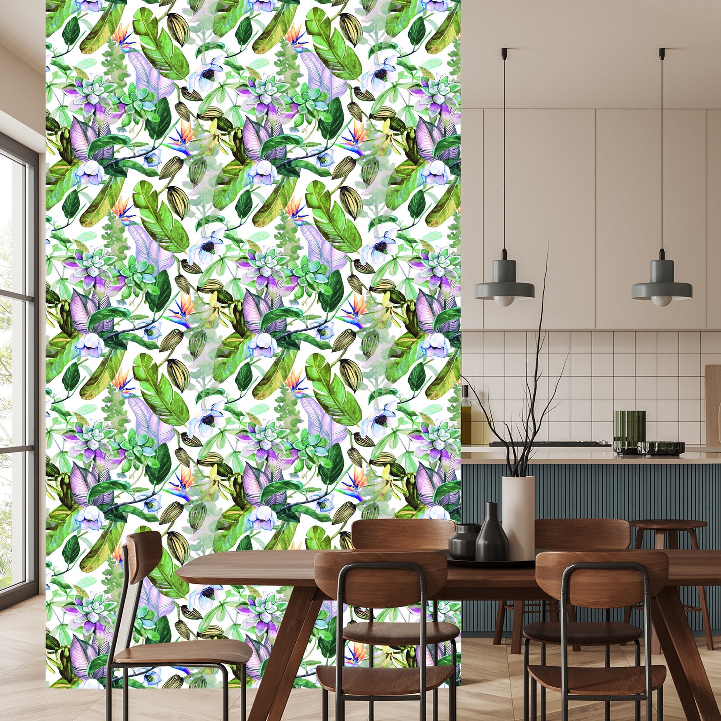 Wallpaper Tropical Leaves Flowers