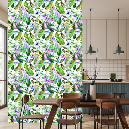 Wallpaper Tropical Leaves Flowers