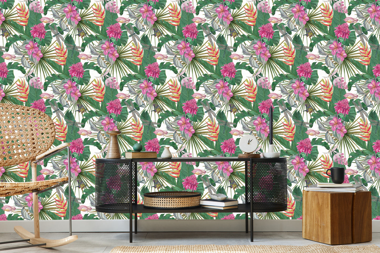 Wallpaper Beautiful Leaves Exotic Flowers