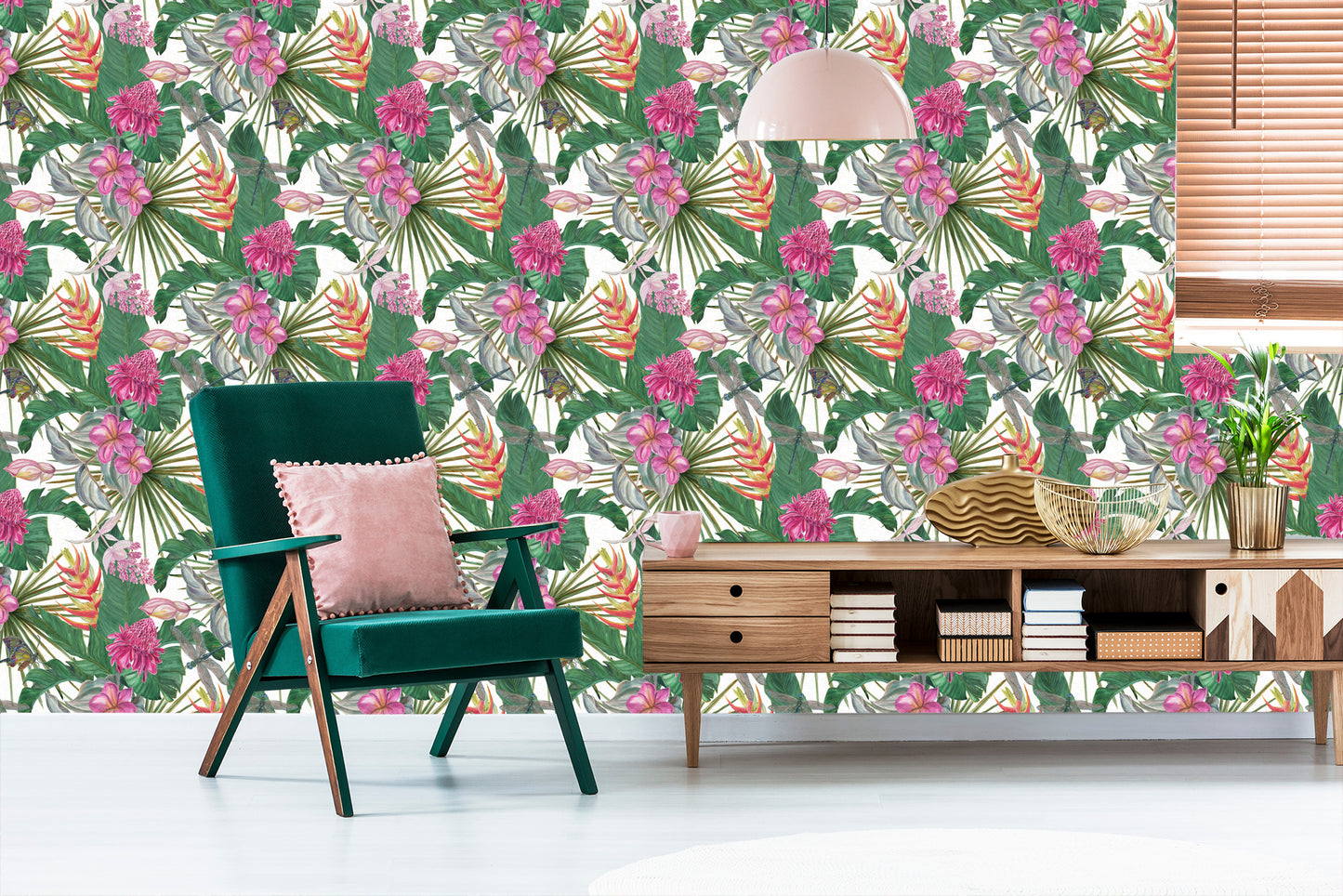 Wallpaper Beautiful Leaves Exotic Flowers