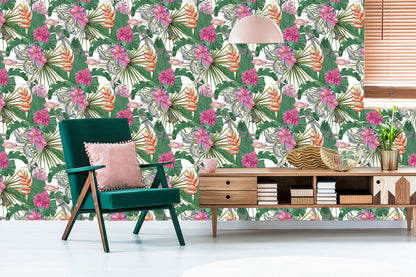 Wallpaper Beautiful Leaves Exotic Flowers