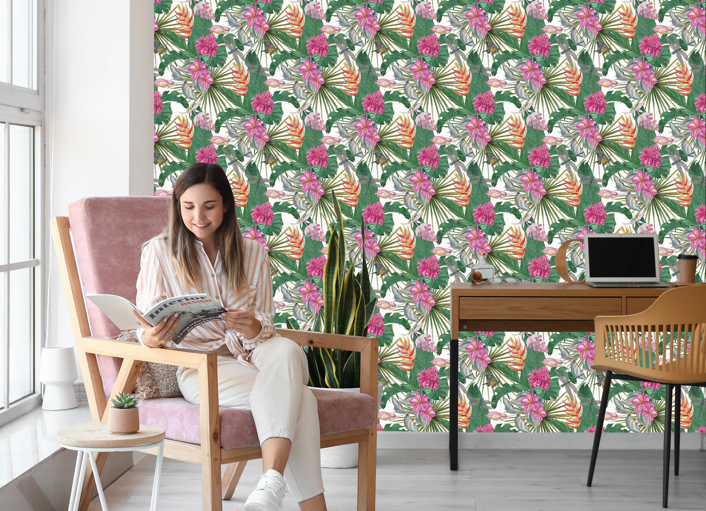 Wallpaper Beautiful Leaves Exotic Flowers