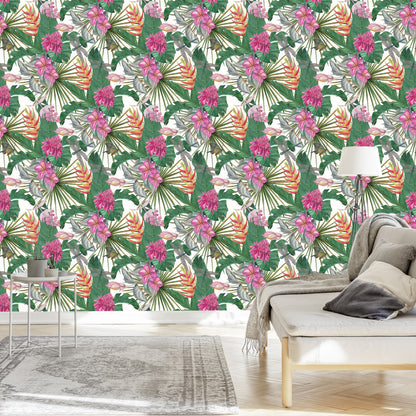 Wallpaper Beautiful Leaves Exotic Flowers